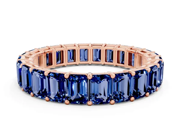 Emerald Cut Blue Sapphire Eternity Band with Shared Prong Setting Rose gold