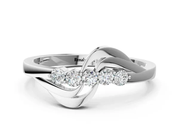 Five-Stone Round Diamond Crossover Band with Prong Setting Platinum