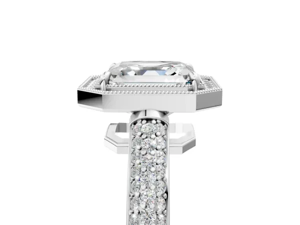 Asscher Cut Cut Halo Diamond Pave Band with Four-Prong Setting Platinum