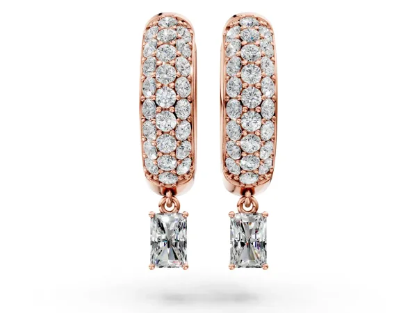 Round and Radiant Diamond Huggie Hoop Earrings Rose gold