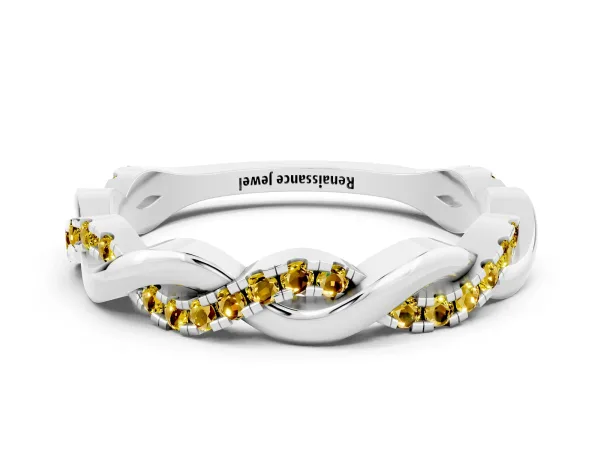 Round Yellow Sapphire Twist Eternity Band with Pavé Setting Platinum