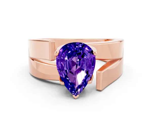 Modern Tension Set Pear Cut Tanzanite Solitaire Wide Band Ring Rose gold