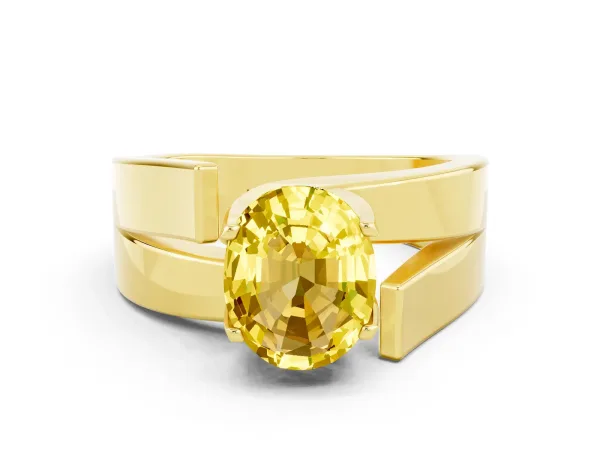 Modern Tension Set Oval Cut Yellow Sapphire Solitaire Wide Band Ring Yellow gold