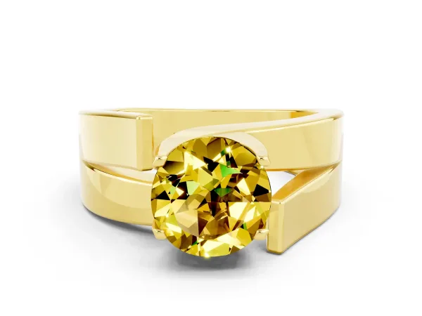 Modern Tension Set Round Cut Yellow Sapphire Solitaire Wide Band Ring Yellow gold