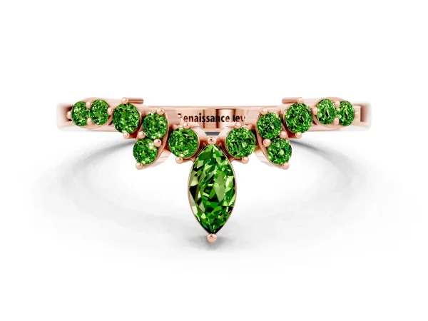 Marquise and Round Peridot Chevron Band with Prong Setting Rose gold