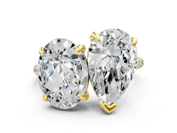 Oval and Pear Toi Moi Ring with Prong Setting and Pave Band Yellow gold