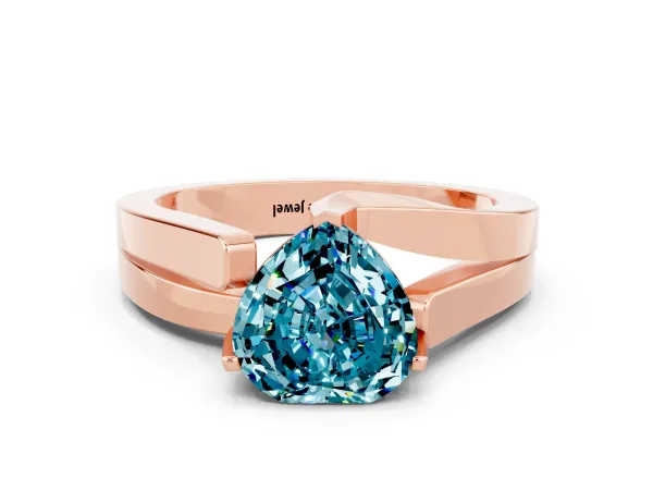 Modern Tension Set Heart Cut Blue Topaz Solitaire Wide Band Ring Rose gold