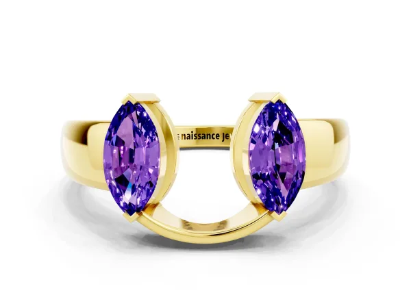 Marquise Tanzanite Open Band Ring with Tension Setting Yellow gold