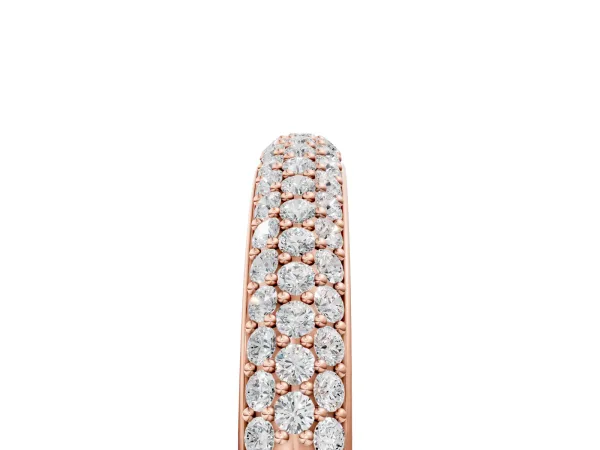 Three-Row Pave Round Diamond Eternity Band with Shared Prong Setting Rose gold