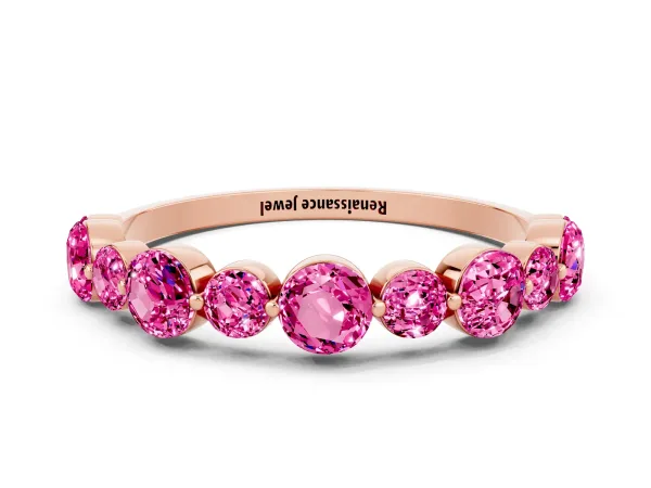 Round Pink Sapphire Scalloped Prong Set Eternity Band Rose gold