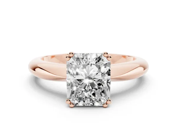 Radiant Cut Cut Solitaire Engagement Ring with Tapered Band and Four-Prong Setting Rose gold