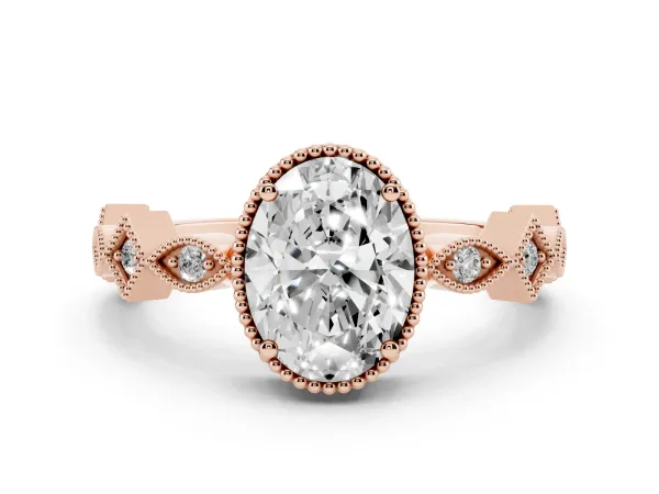 Oval Cut Milgrain Marquise Diamond Twist Band Ring Rose gold