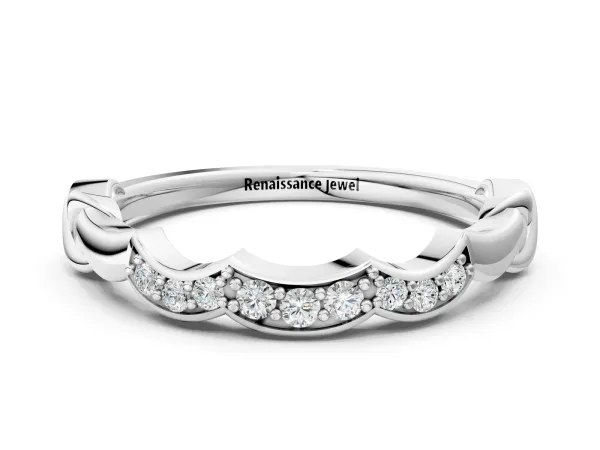 Scalloped Diamond Curved Band with Round Brilliant Stones and Shared Prong Setting Platinum