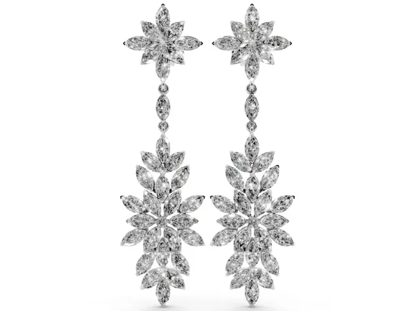 Marquise Diamond Floral Dangle Earrings Platinum