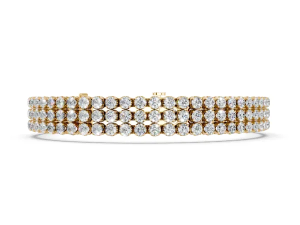 Three-Row Round Diamond Tennis Bracelet with Bezel Setting Yellow gold