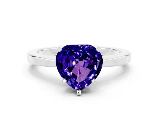 Heart Cut Tanzanite Solitaire Engagement Ring with Classic Band and Four-Prong Setting Platinum