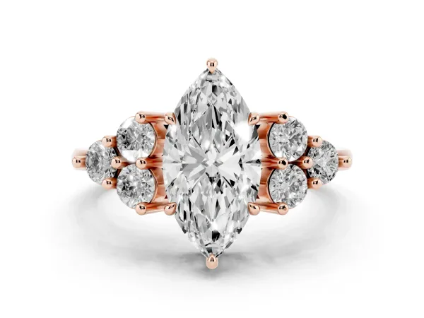 Marquise Cut Brilliant Diamond Cluster Accent Solitaire Ring with Prong Setting Rose gold