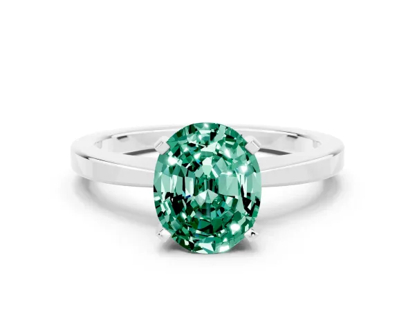 Oval Cut Green Sapphire Solitaire Engagement Ring with Classic Band and Four-Prong Setting Platinum