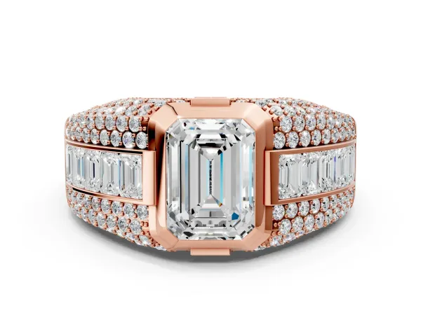 Emerald Cut Diamond Mens Ring with Side Stones Rose gold