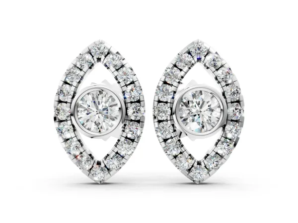 Round Diamond Evil Eye Stud Earrings Silver