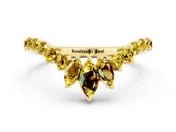 Chevron Marquise and Round Yellow Sapphire Open Band with Prong Setting Yellow gold