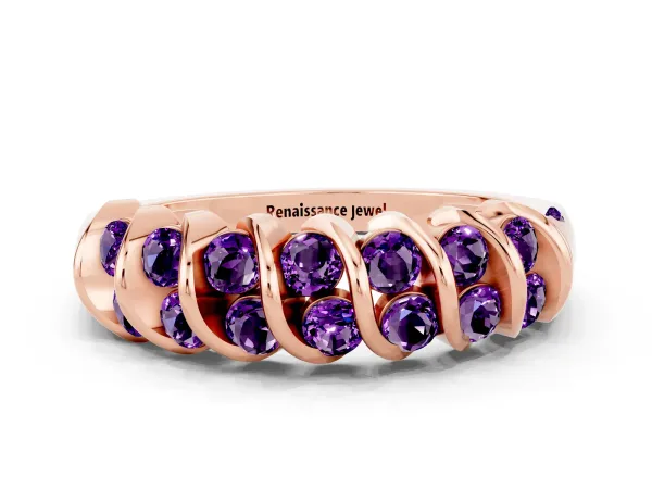 Channel Set Round Amethyst Multi-Row Band Rose gold