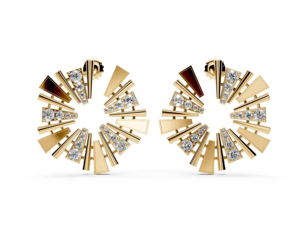 Round Diamond Fanburst Stud Earrings Yellow gold