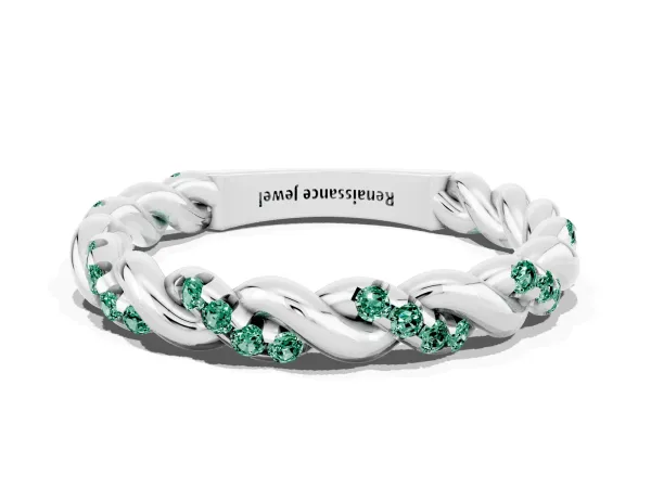 Twisted Pavé Round Green Sapphire Eternity Band Platinum