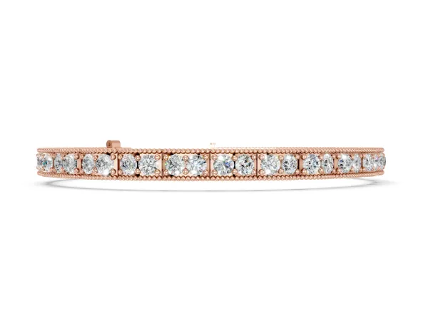 Round Cut Milgrain Tennis Bracelet with Box Setting Rose gold