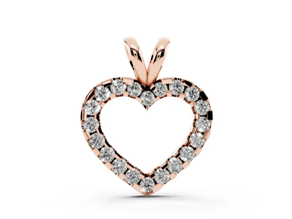 Round Diamond Heart Pendant with Pavé Setting Rose gold