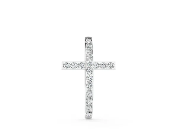 Pavé Round Diamond Cross Pendant with Prong Setting White gold