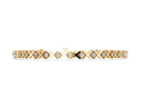 Round Diamond XO Tennis Bracelet with Channel Setting and X Prong Yellow gold