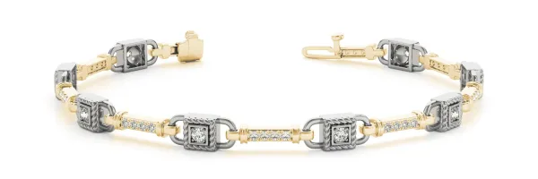 Princess Cut Diamond Channel Set Link Bracelet with Bezel Prong Setting Yellow gold