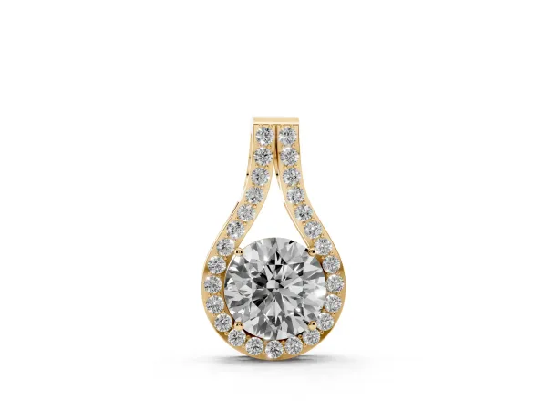 Round Halo Prong-Set Pendant Yellow gold
