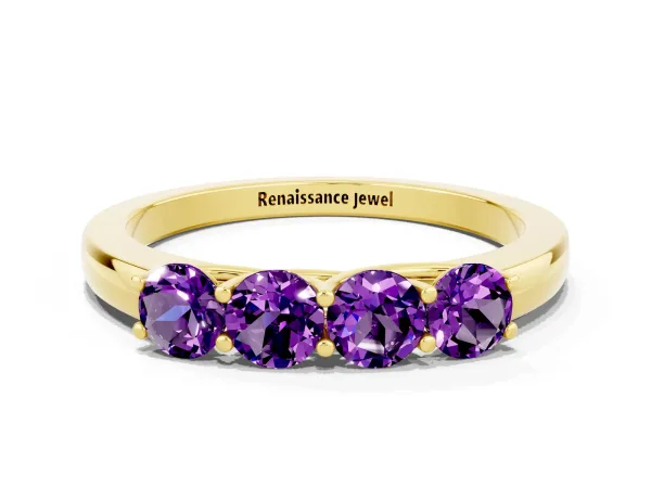 Four-Stone Round Amethyst Prong-Set Band Yellow gold