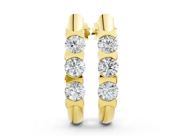 Channel Set Round Diamond Hoop Earrings with Claw Prong Setting Yellow gold
