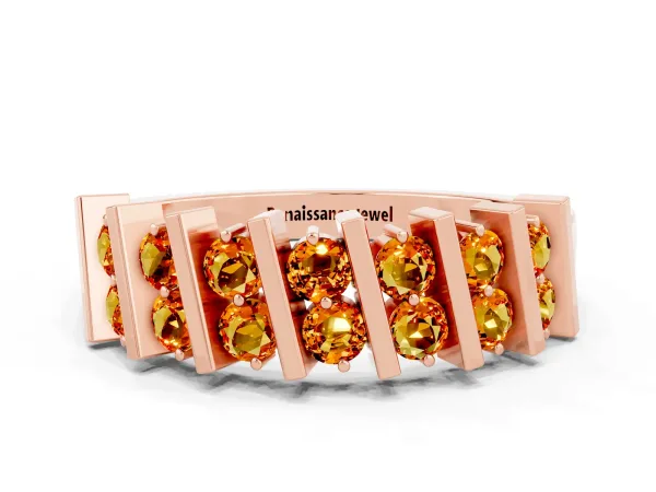 Channel Set Round Citrine Anniversary Band with Vertical Prongs Rose gold