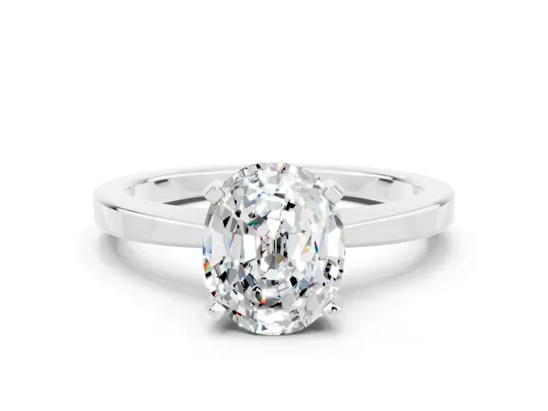 Oval Cut Moissanite Solitaire Engagement Ring with Classic Band and Four-Prong Setting Silver