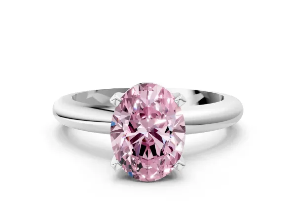 Fancy Pink Oval Cut Diamond Solitaire Engagement Ring with Round Band and Four-Prong Setting Silver