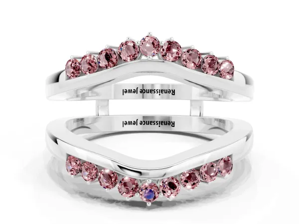 Round Morganite Chevron Contour Band with Prong Setting Platinum