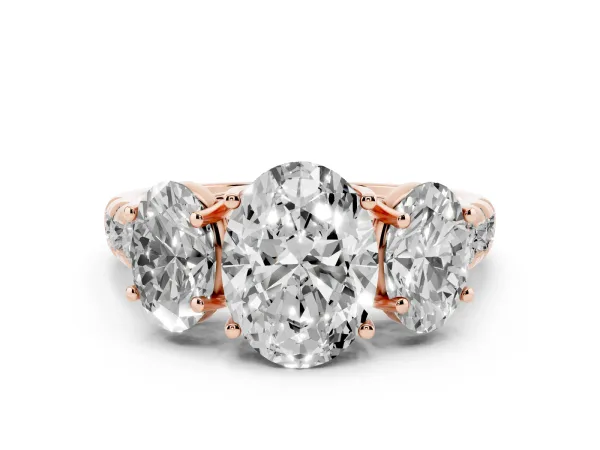 Three-Stone Oval Cut Diamond Pavé Band with Prong Setting Rose gold
