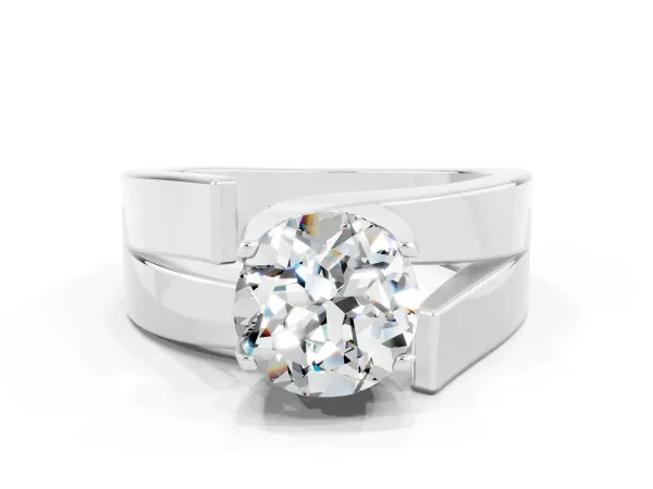 Modern Tension Set Round Cut Moissanite Solitaire Wide Band Ring Platinum