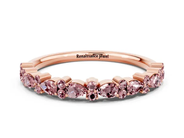 Pear and Round Morganite Wedding Band Rose gold
