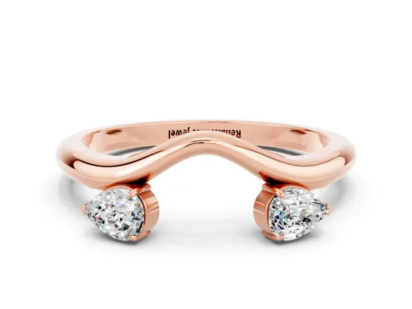 Pear Cut Moissanite Two-Stone Open Band Ring with Prong Setting Rose gold