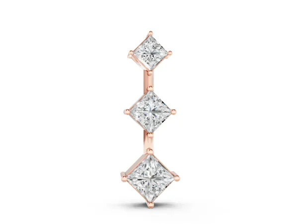 Three-Stone Princess Cut Diamond Pendant with Four-Prong Setting Rose gold