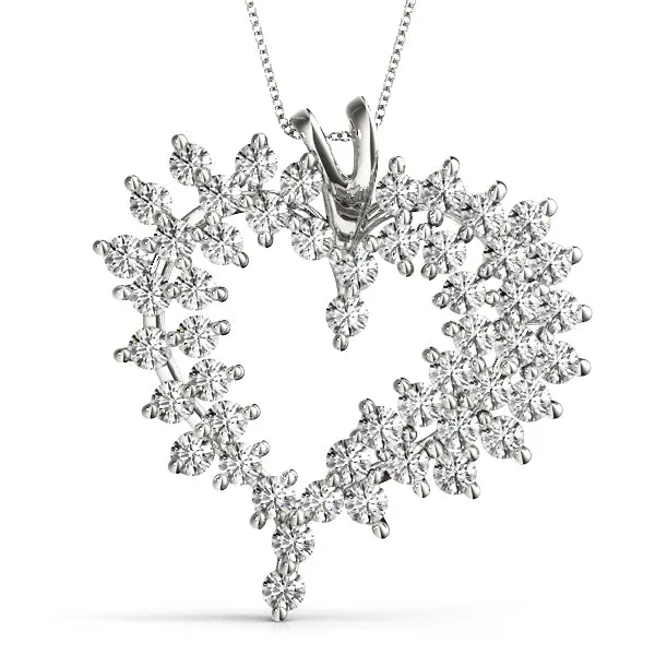 Diamond Cluster Heart Pendant with Round Brilliant Cut Stones and Prong Setting White gold