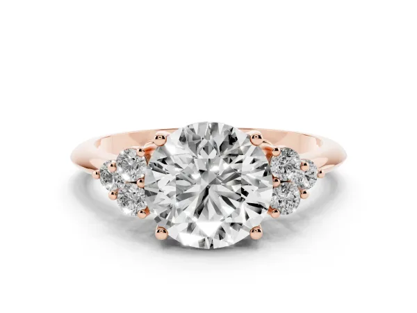 Round Cut Cut Diamond Cluster Ring with Solitaire Band and Four-Prong Setting Rose gold