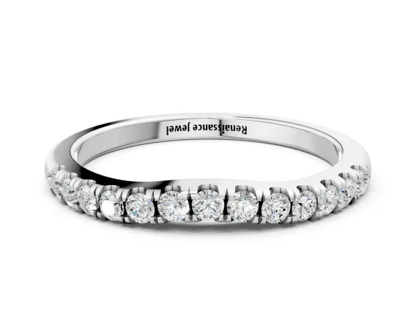 Round Diamond Pavé Curved Eternity Band with Shared Prong Setting Silver