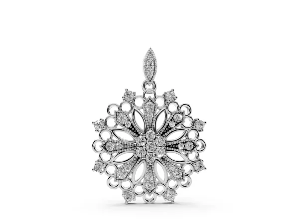 Round Diamond Cluster Milgrain Pendant White gold