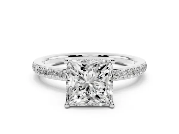 Princess Cut Cut Diamond Pavé Band Ring with Four-Prong Setting White gold
